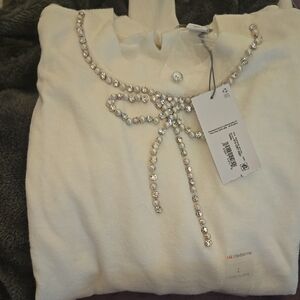 Liz Claiborne Ivory Sweater with Crystal Accents